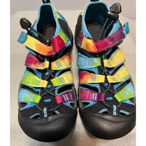 KEEN Kids' sz 3 Water Sandals Rainbow Multi Strap Adjustable Bungee‎ Closure